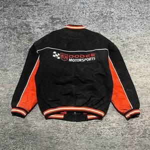 Vintage Dodge Motorsports Suede Jacket Mens Medium Black Red 90s Racing